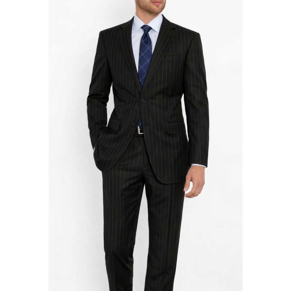Ralph Lauren Black Wool Pinstripe Pant Suit Blazer Pants Irregular Size